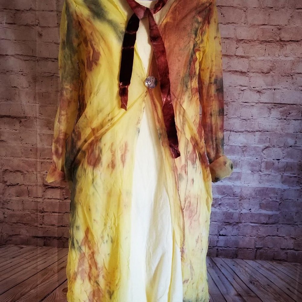Robin Tye Dyed Duster Tunic Top Crinkled Mesh